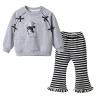 Fashionable bow print sweatshirts for children and girls, stylish striped lace casual pants, new two-piece sets for spring and autumn Item Picture